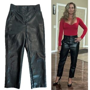 Aritzia Wilfred black vegan faux leather pleather high rise ankle pants Sz 8
